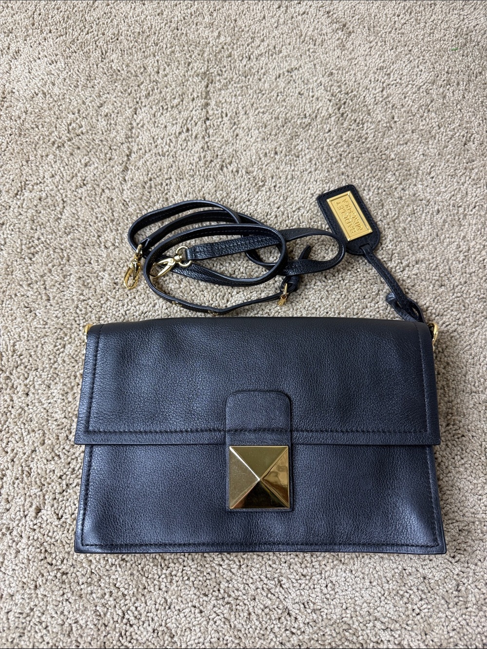 Badgley Mischka | Black Leather Crossbody with Gold Accent